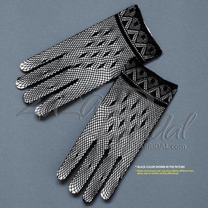 Fancy Crochet Women’s Gloves w/Delicate Detail Trim-Victorian+Regency
